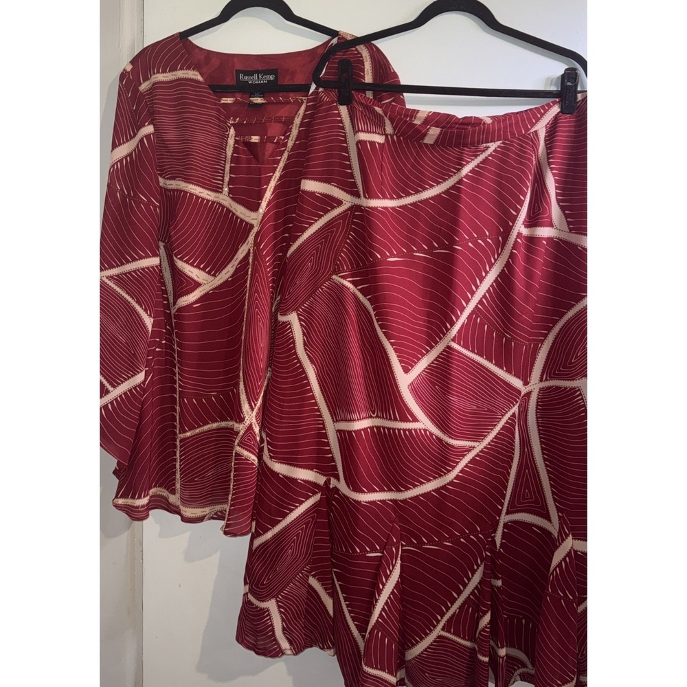 Russel Kemp  Plus Sz 1x Red Tan Abstract Print  Beaded  Skirt Set Boho Fairy